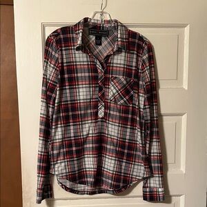 Polly & Esther Plaid Button Down Shirt - Red, Black, White